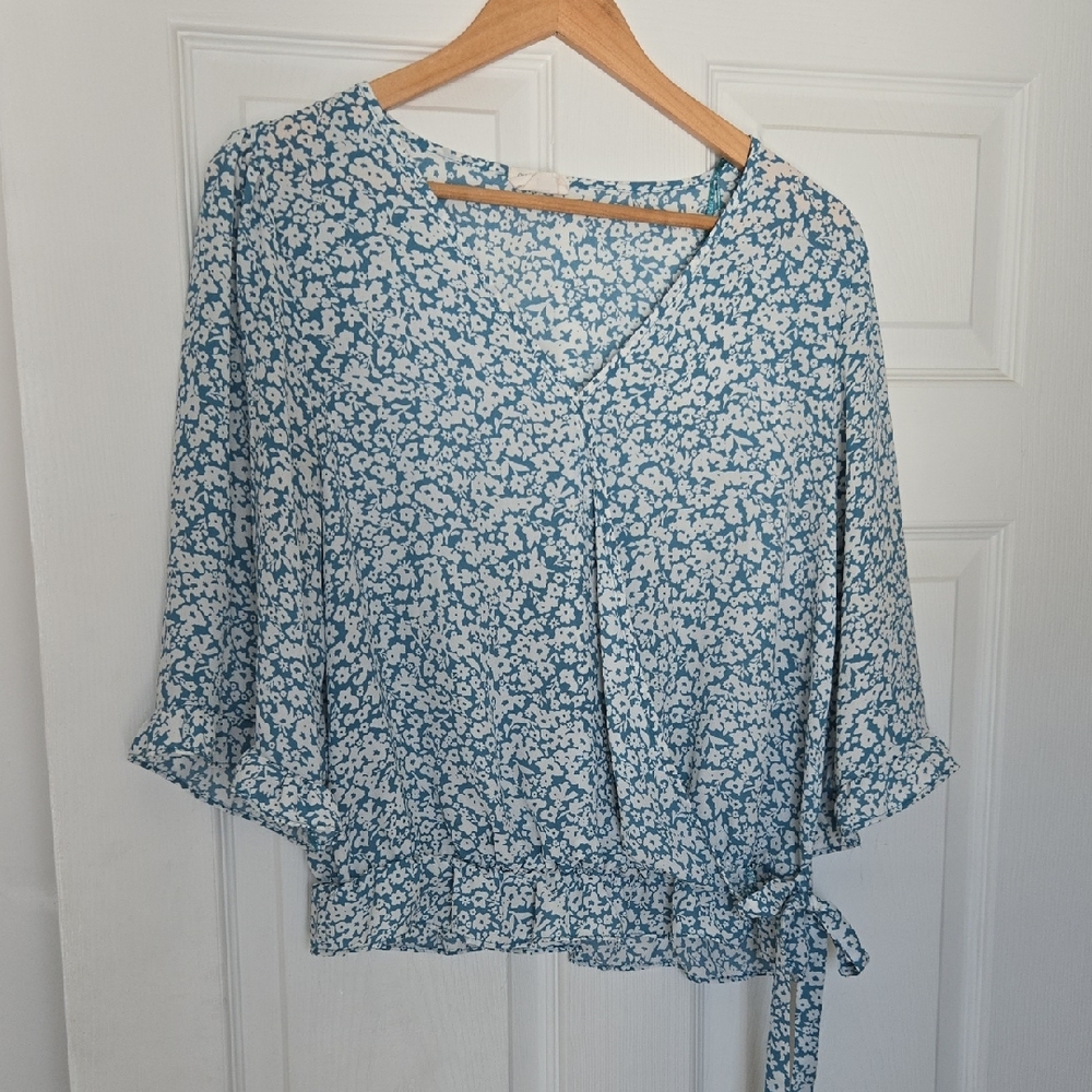 Sienna Sky Teal Floral Wrap Blouse